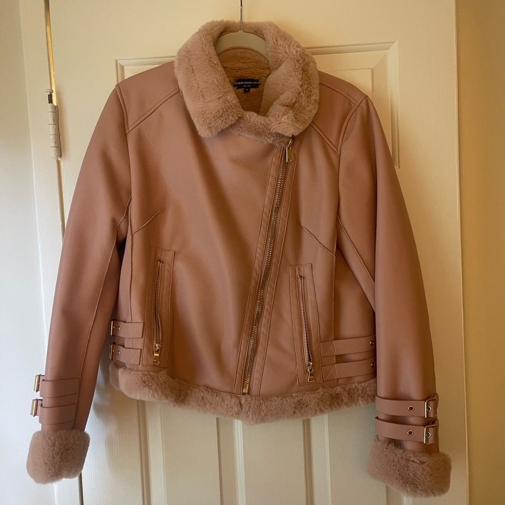 NWOT Generation Love Pink Faux Leather Fur Coat